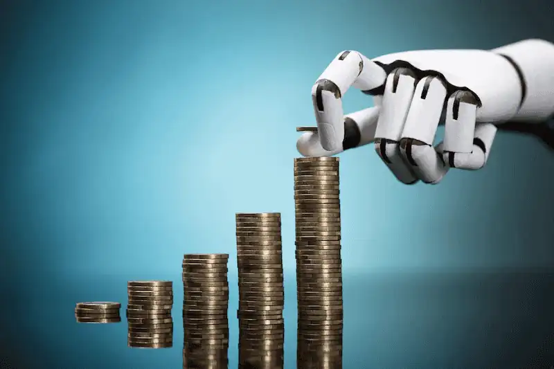 AI robot counting money and coins